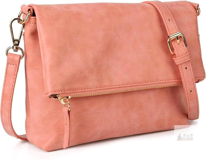 New Gladdon Vegan Leather Fold-Over Crossbody Purse With Goldtone Hardware in Carmine