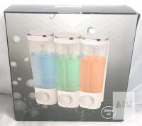 Triple 300ml Wall-Mounted Soap Dispenser, 3-Chamber, Manual Push, Chrome/White, 900ml Total Capacity