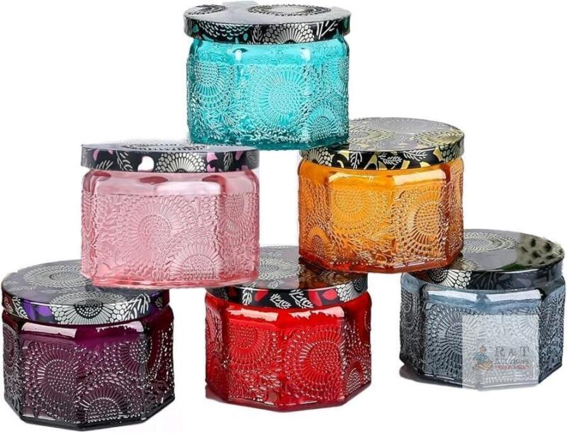 New 6-Pack Colorful Tea Light Candle Holders, Reusable Glass Jars for Candle Making, Votive Candle Holder with Lid, Wedding Party Home Decor, 2" Tall