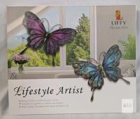 LIFFY Lifestyle Artist Metal Butterfly Wall Decor Set of 2, Hand-Painted Iron/Glass, Blue & Purple