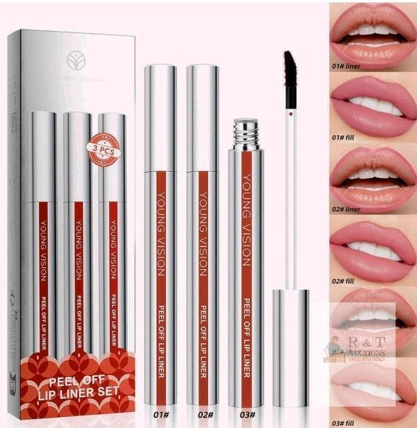 New YOUNG VISION 3-Pc Peel Off Lip Liner Stain Set, Tattoo Peel Off Lipliner, Matte Finish, Waterproof, Nude Matte Lip Contour for Women Makeup, Precise Lip Definition, Gift Set