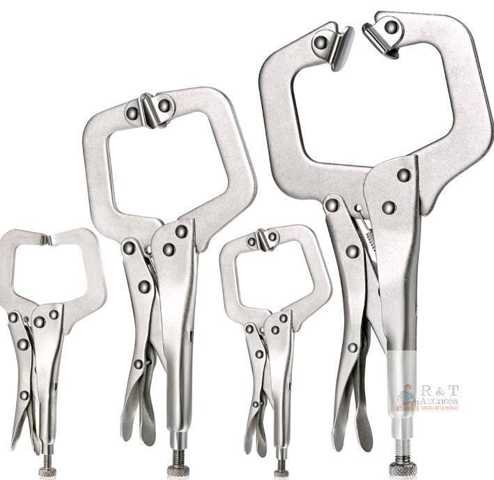 New - 4pc. Locking C Clamp Set, Locking Pliers with Fixed and Swivel Pads, 6 Inch, 9 Inch, 11 Inch,