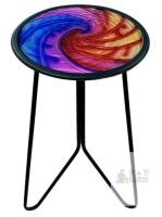 New - LIFFY Patio Side Tables,12" Metal Outdoor Side Table with Colorful Glass Tabletop,Small Round Decorative Metal End Table & Plant Tables