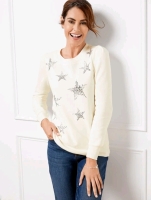 New Talbot's Pleated Shoulder Crewneck Pullover - Sequin Stars - Medium