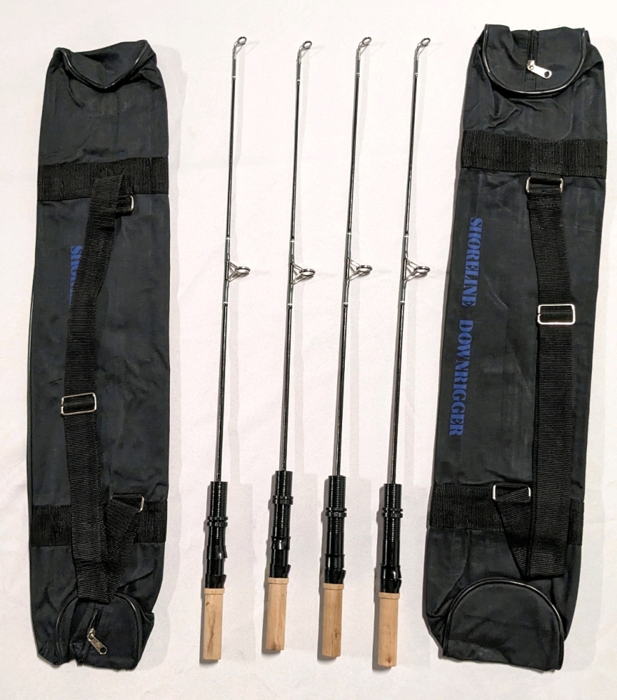 4 New Ice Fishing Rods 2 Shoreline Downrigger Rod Cases.
