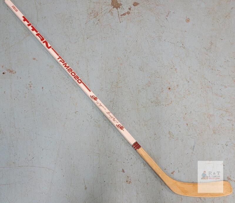 Wayne Gretzky, Diet Coke Titan Wood Hockey Stick, Model TPM 2020, Print Autographed