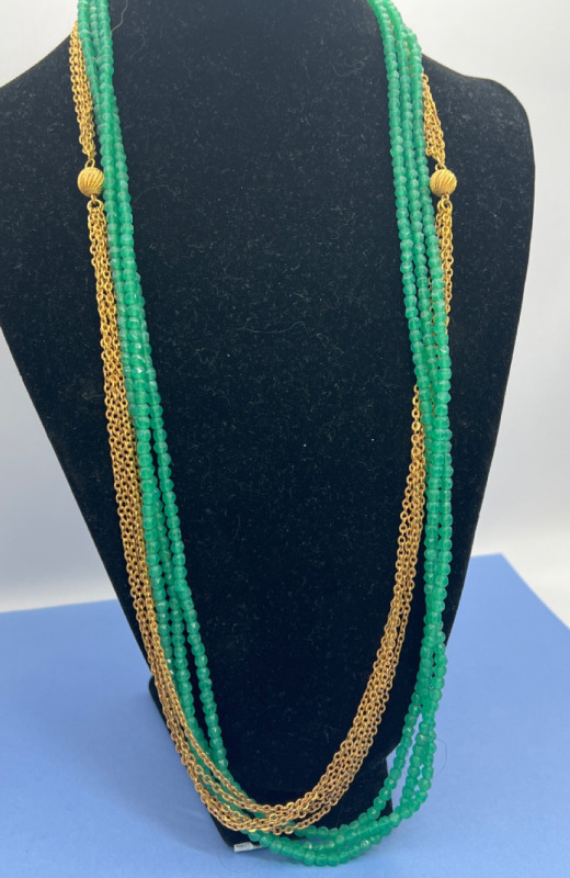 Vintage Floresent Multi Chain Green Chip Necklace