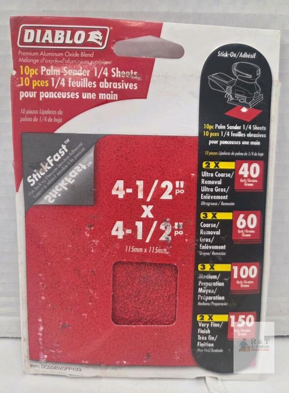 Diablo DCS045VGPP10G 1/4 Sheet Sandpaper Sheets, 10-Pack, Assorted Grits