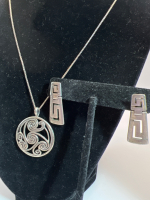 Sterling Greek Key Earrings. Celtic Triskele sterling Necklace