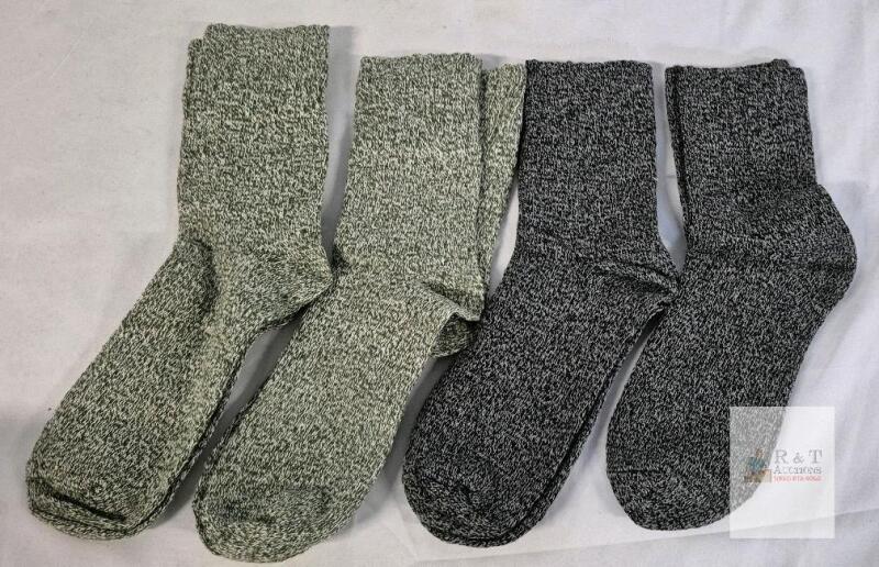 4 Pairs Wool Blend Boot Socks, Men&rsquo;s Large, Marled Grey & White, Thick Ribbed Workwear