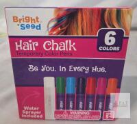 Bright Seed Hair Chalk Pens 6 Colors with Water Sprayer, Temporary Non-Toxic Hair Color, Age 5+, Exp 2025