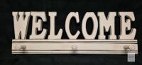 Rustic Wooden "WELCOME" Wall Sign with 3 Hooks, 20" Wide, Creative Co-Op, Dual D-Ring Mounts