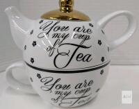 C&CO "WITH LOVE" Porcelain Tea-for-One Set with Gold Lid and Inspirational Quote