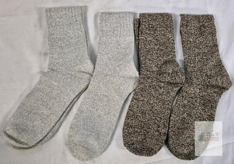 4 Pairs Men's Wool Blend Crew Work Socks, Size Large, Grey and Brown Marled