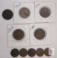 1902 - 1936 Canadian Large & Small One Cent Pennies . Large : 1902 , 1909 , 1916 , 1918 , 1920 . Small : 1920 , 1932 , 1933 , 1935 , 1936