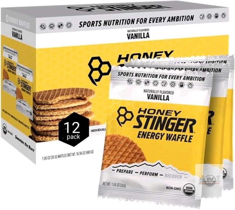 New 12-Pack HONEY STINGER Organic Waffle, Vanilla Flavored, 30g Each [bb 26-dec-28]