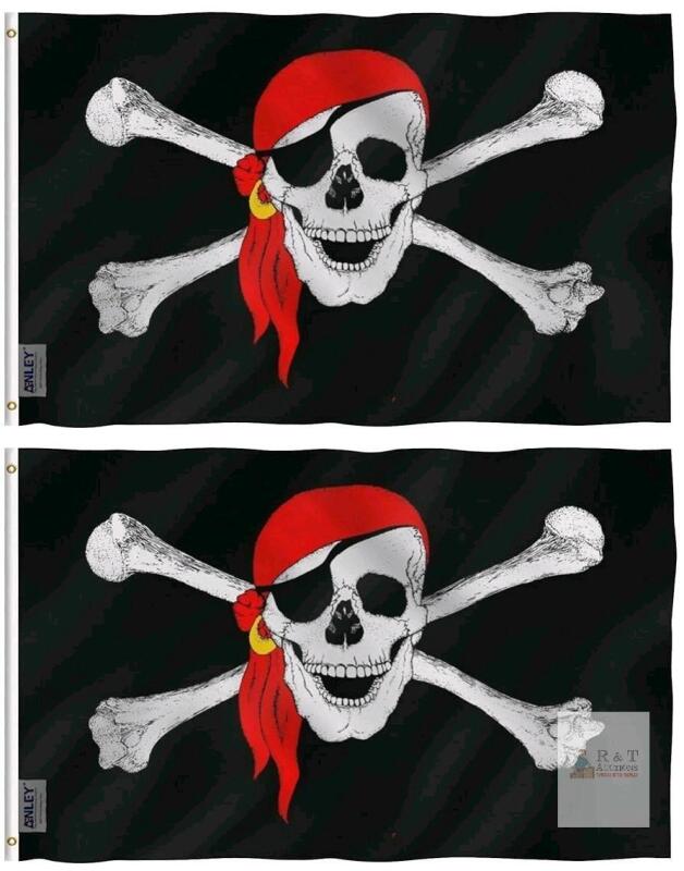 New Anley 2-Pack 3x5 Foot Jolly Roger Flag with Red Bandana - Vivid Color and UV Fade Resistant - Canvas Header and Double Stitched
