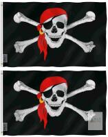 New Anley 2-Pack 3x5 Foot Jolly Roger Flag with Red Bandana - Vivid Color and UV Fade Resistant - Canvas Header and Double Stitched
