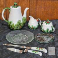 Vintage ESD Japan Christmas Holly Hand Painted 6-Piece Tea/Coffee Set MR23187 with Plates & Cutlery Chips present