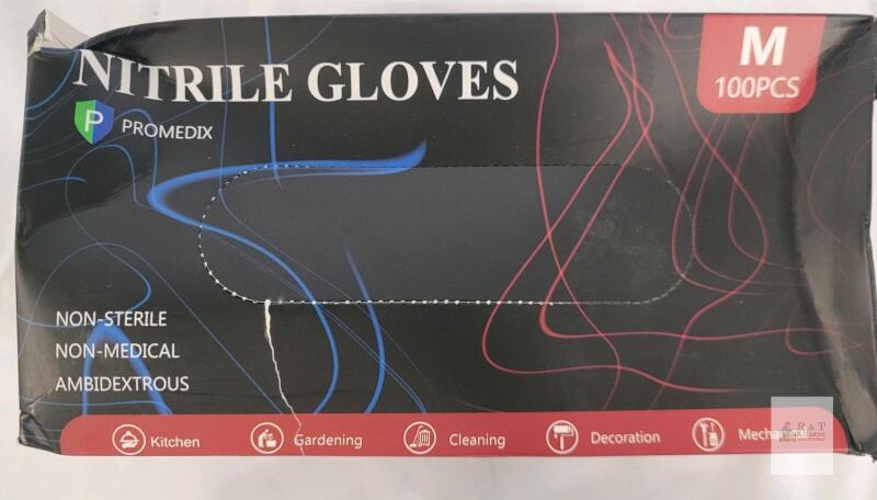 PROMEDIX Nitrile Gloves M, Non-Sterile, Food Safe, Box of 100, Ambidextrous, Non-Medical