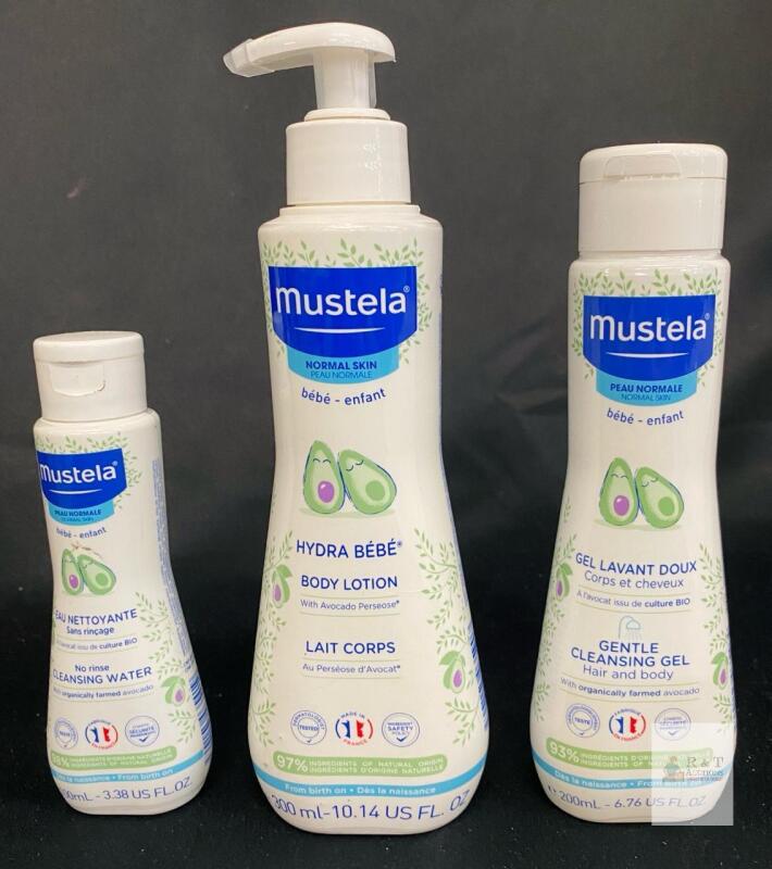 Mustela Baby Body Lotion 10.14oz, Gentle Cleansing Gel 6.76oz, No Rinse Water 3.38oz, 2028 Expiry