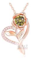 NEW Heart and Rose Pendant Necklace with Green Cubic Zirconia, 18" Chain