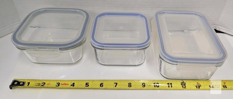 NEW 3-Piece Glass Food Storage Container Set with Snap-Lock BPA-Free Lids, 28/24/32 oz Capacities