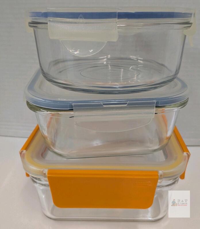 Lock & Lock 3-Piece Glass Food Storage Set &ndash; 1 Round (32 oz) & 2 Rectangular (21 oz each) Containers