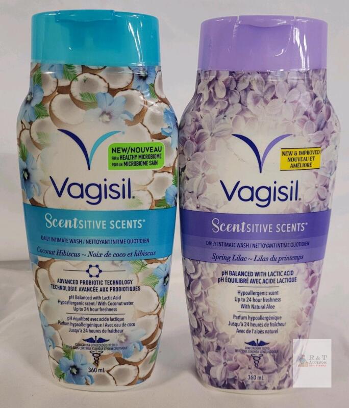 2 NEW Vagisil Scentsitive Scents Daily Intimate Wash, 360 mL, Coconut Hibiscus & Spring Lilac