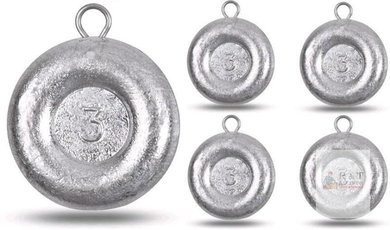 New 3oz - 5pc Disc Sinkers, Fishing Weights, Flat Coin Sinkers Fishing Tackle - 3oz Each