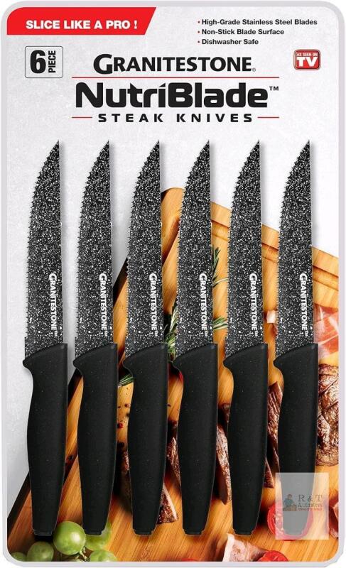 New Granitestone Nutriblade 6-Piece Steak Knives with Comfortable Handles, Stainless Steel Serrated Blades &ndash; Dishwasher-Safe and Rust-Proof Steak Knife for Home and Restaurant Use As Seen On TV