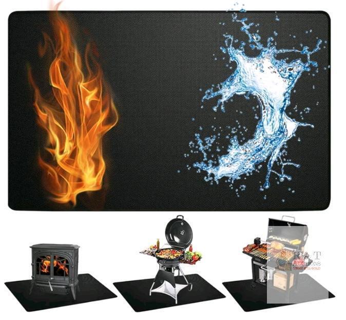 Acidea Fire Pit Mat 65"x38" Fiberglass Grill/BBQ Protection, Fireproof & Waterproof, Black