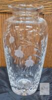 12" Lead Crystal Vase with Etched Floral Design, Starburst Base