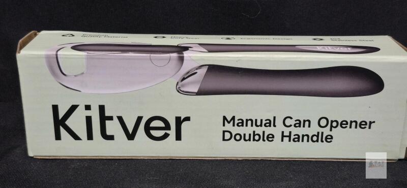 NEW Kitver D10-128 Manual Can Opener, Double Handle, ABS & 304 Stainless Steel, Black, 8.7" x 2.5"