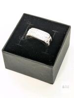 NEW Sterling Silver 925 Square Band Ring, Pav&eacute;-Set Cubic Zirconia, 5.7g, Size 9, Modern Design