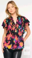 New Size 2XL Women's KissModa Short Sleeve Gauzy Flowy Colorsplash Summer Top