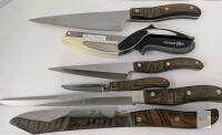 Vintage Kitchen Knife Set &ndash; Mixed Wood Handles, Stainless Steel, Slicer Plus Tool