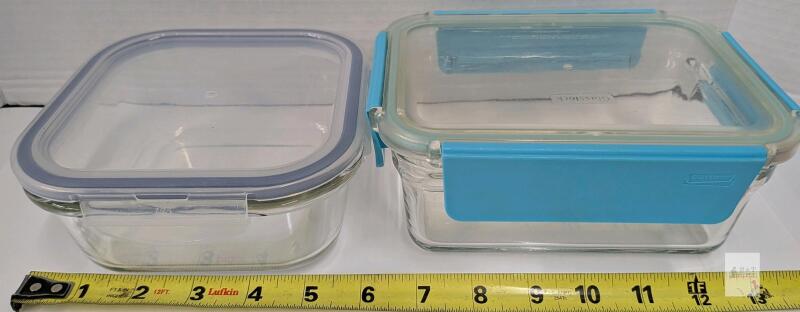 Glasslock Glass Food Storage Containers Set, Snap-Lock Lids, Approx. 34 oz Each, Blue/Clear