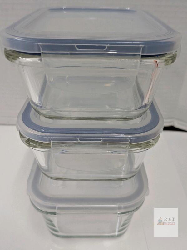 NEW LocknLock 3-Piece Rectangular Borosilicate Glass Food Storage Container Set with Airtight Lids
