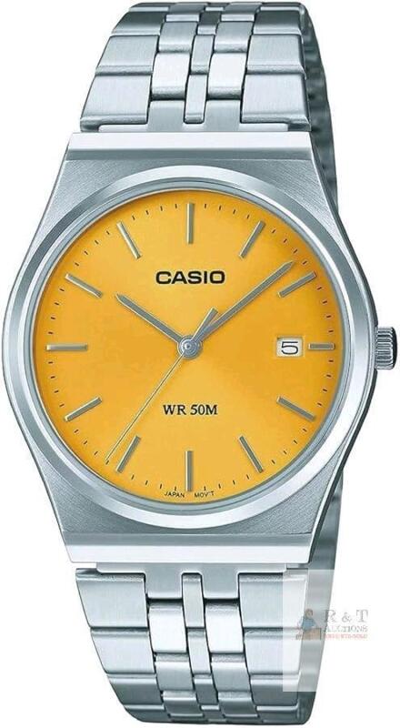 New CASIO MTP-B145D-9AV Men's Vintage Stainless Steel Yellow Dial 3-Hand Analog Watch