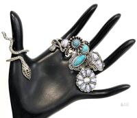 New Size 5, 6, 6.5 Western-Style Faux Turquoise Rings, 8-Pack (Non-Magnetic)