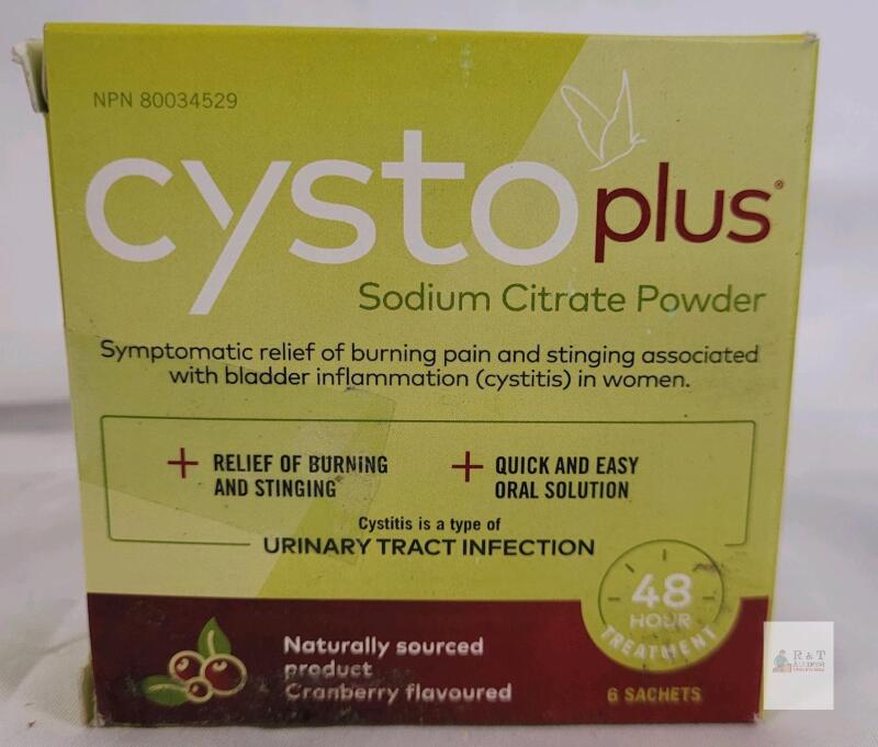 AUG 26 Cystoplus Sodium Citrate Powder, 6 Cranberry Sachets, UTI Relief, Exp 2026, Lot 250808, NPN 80034529