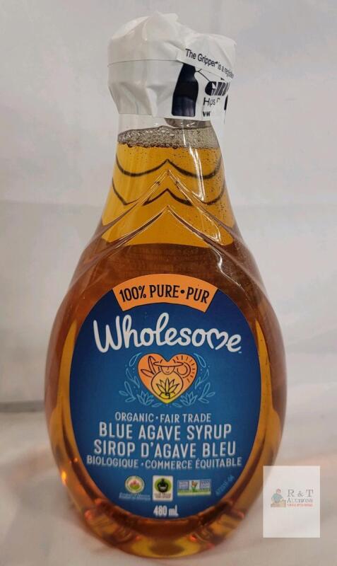 Wholesome Organic Blue Agave Syrup 480mL, Certified Fair Trade, Sealed, Best Before Sept 2028