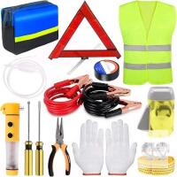 New Swpeet 13Pcs Car Roadside Emergency Kit, Safety Triangle Warning and Reflective Safety Vest, Jumper Cables, Tow Strap, Flashlight, Glove, Vehicle Auto Truck Safety Emergency Road Side Assistance Kits