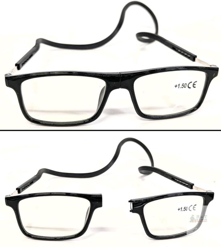 New +1.50 Magnetic Split-Frame "Cheater" Reading Glasses With Hard Case, Storage Bag & Cleaning Cloth
