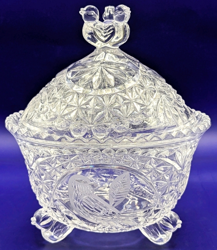 Vintage Hofbauer Byrdes / Birds Crystal Clear Bird Footed Candy Dish with Lid.