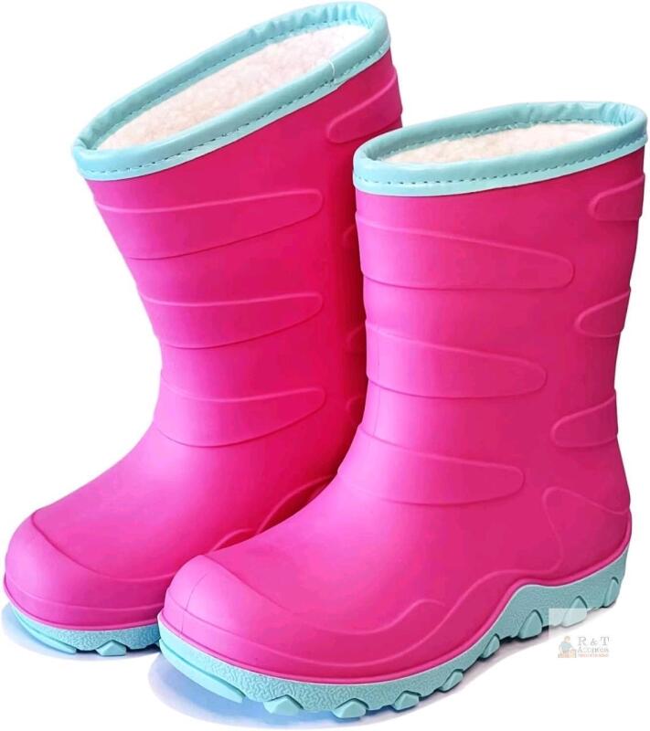 New Size 34 / 3M Kids' GreenTiming Pink + Teal Insulated Waterproof Rubber Boots