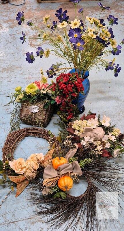 Artificial Floral Arrangements & Wreaths &ndash; Blue Vase, Basket Displays, Fall & Spring Decor