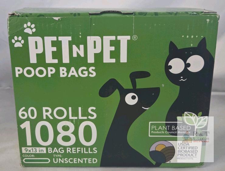 PET N PET 1080-Count 41% Plant-Based Unscented Dog Poop Bags, 9x13 Inches, Leak-Proof
