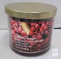 Cranberry Delight Scented Candle, 14 oz Triple Wick Glass Jar with Gold Metal Lid